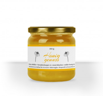 Honigglasetikett "Honiggenuss" auf Glas