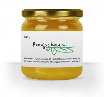 Honigglasetikett "Greenleaf" auf Glas