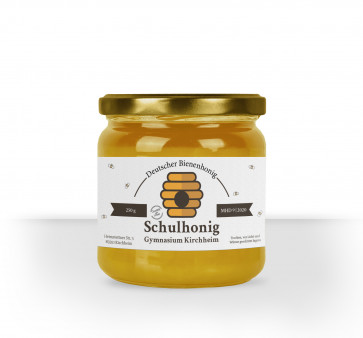 Kleine Honigglasetiketten Schulhonig auf Glas