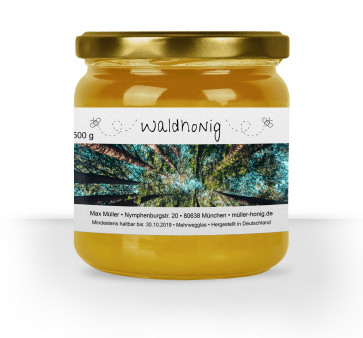 Honigglasetikett "Waldhonig" auf Glas