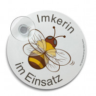 Imkerin-im-Einsatz Schild "Dicke Biene" mit Saugnapf - Lagerprodukt