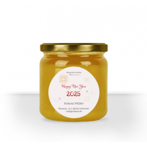 Runde Neujahrsetiketten auf Glas