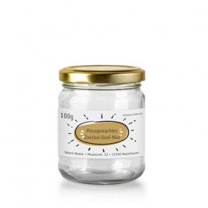 Kleines Hofladen-Etikett "Zwiebel-Senf-Mus"