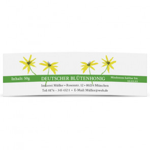 Mini-Honigglasetiketten "Floral" mit grünem Streifen