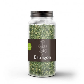Kleines Gewürzetikett "Estragon" auf Glas
