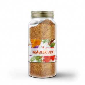 Kleines Gewürzetikett "Kräuter Mix" auf Glas