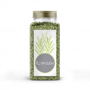 Kleines Gewürzetikett "Rosmarin" auf Glas