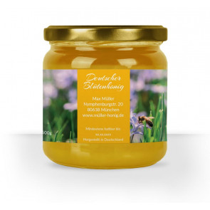 Honigglasetikett "Blausternchen" in Gelb
