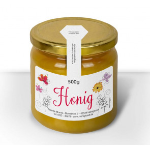 Kleines Gewährverschluss-Label "Blumenfreund" auf Glas