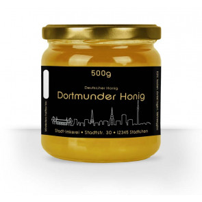 Matter Golddruck auf gold-schwarzem Honigetikett "Dortmund"