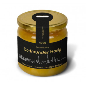 Matter Golddruck auf gold-schwarzem Honigetikett "Dortmund"