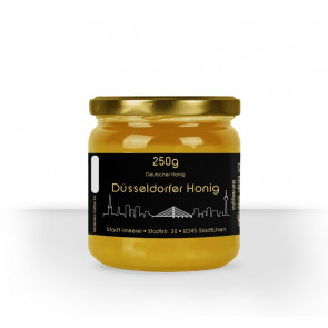 Matter Golddruck auf gold-schwarzem Honigetikett "Düsseldorf"