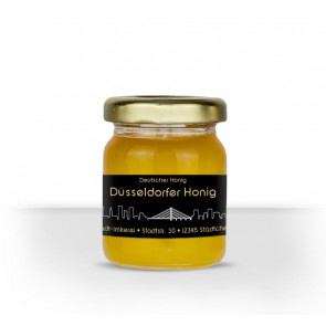 Matter Golddruck auf gold-schwarzem Honigetikett "Düsseldorf"