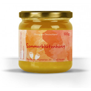 Etikett "Farbentanz" in orange auf Honigglas