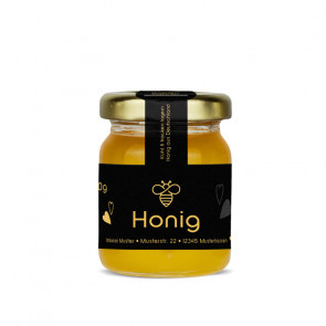 Mini-Gewährverschlussetiketten "Goldbiene" auf Honigglas