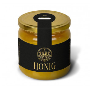 Kleine Gewährverschlussetikett "Goldlover" auf Honigglas