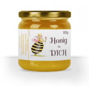 Großes Etikett "Bienenkönigin" auf Glas