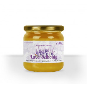 Kleines Etikett "Lavendeltraum" auf Lavendelhonig