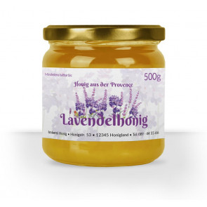 Etikett "Lavendeltraum" auf Glas mit Lavendelhonig