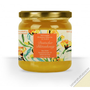 Etiketten "Aquarell-Flower" (orange) auf cremefarbigen Leinenstrukturpapier