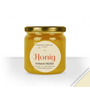 Runde Etiketten "Honigzauber" auf Leinenstrukturpapier