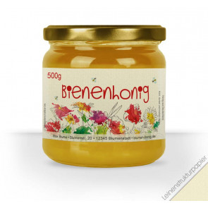 Etikettendesign "Blumentango" auf Leinenstrukturpapier