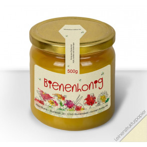 Gewährverschlussetiketten "Blumentango" auf Leinenstrukturpapier