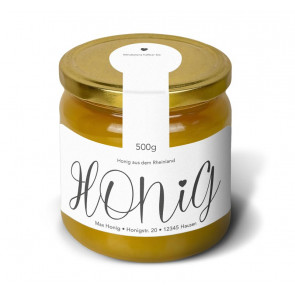 Gewährverschlussetikett "Lovely" in schwarz-weiß auf Honigglas