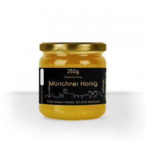 Matter Golddruck auf gold-schwarzem Honigetikett "München"