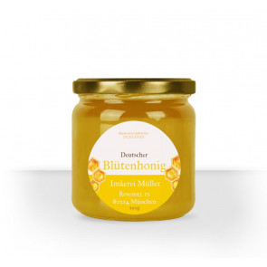 Runde Etiketten "Dicke Biene" auf Honigglas