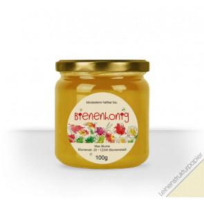 Runde Etiketten "Blumentango" auf Glas