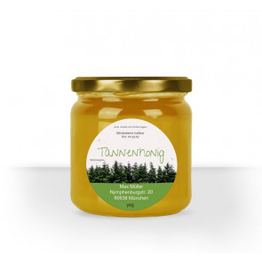 Rundes Etikett "Tannenhonig" auf Honigglas
