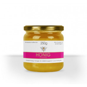 Kleines Etikett "Bee Stripe" in X auf 250g Honigglas