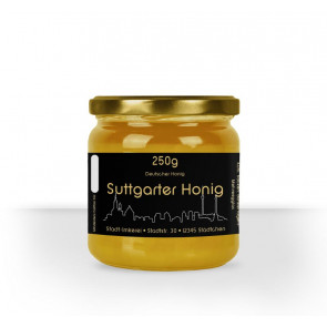 Matter Golddruck auf gold-schwarzem Honigetikett "Stuttgart"