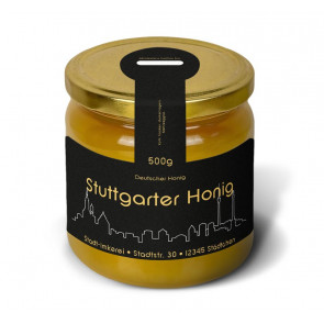 Matter Golddruck auf gold-schwarzem Honigetikett "Stuttgard"