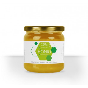 Kleines Etikett "Wabenfreude" in Grün auf Honigglas