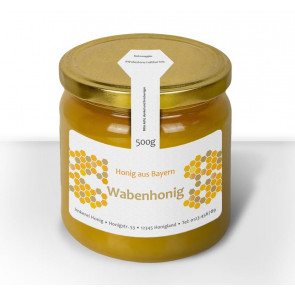 Gewährverschlussetikett "Wabenhonig" auf Glas