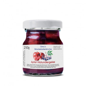 Kleines Etikett "Apfel-Holunder-Gelee" auf Glas 