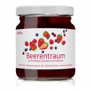 Konfitürenetikett "Beerentraum" auf Glas