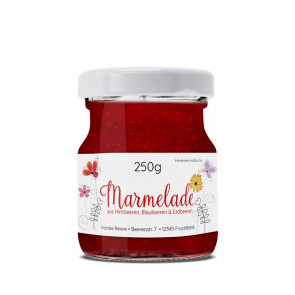 Marmeladenetikett "Blumenfreunde"auf Glas