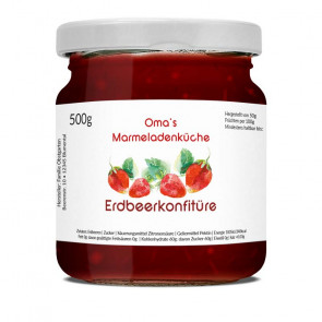 Etikett "Erdbeerkonfiüre" als Aquarell