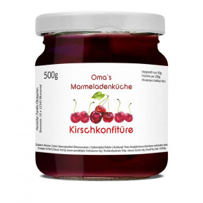 Aquarelletikett "Kirschkonfitüre" oder "Kirschgelee" auf Glas