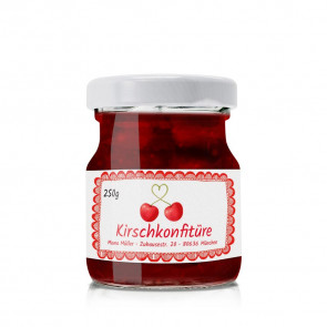 Kleines Konfitürenetikett "Kirsche Pur" auf Glas