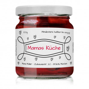 Konfitürenetikett "Mamas Küche" auf dem Glas