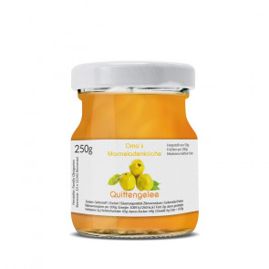 Ansicht Aquarelletikett "Quittengelee" auf Glas