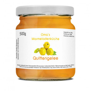 Ansicht Aquarelletikett "Quittengelee" auf Glas