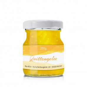 Kleines Etikett "Quittentraum" auf dem Glas