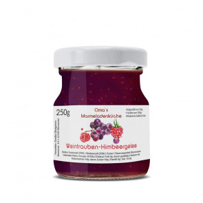 Ansicht Aquarelletikett "Weintrauben-Himbeergelee" auf Glas