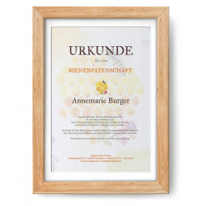 Urkunde im Design "Aquarell Wabe" im Holzrahmen, eiche-natur