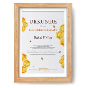 Urkunde im Design "Blumenwiese" im Holzrahmen, eiche-natur